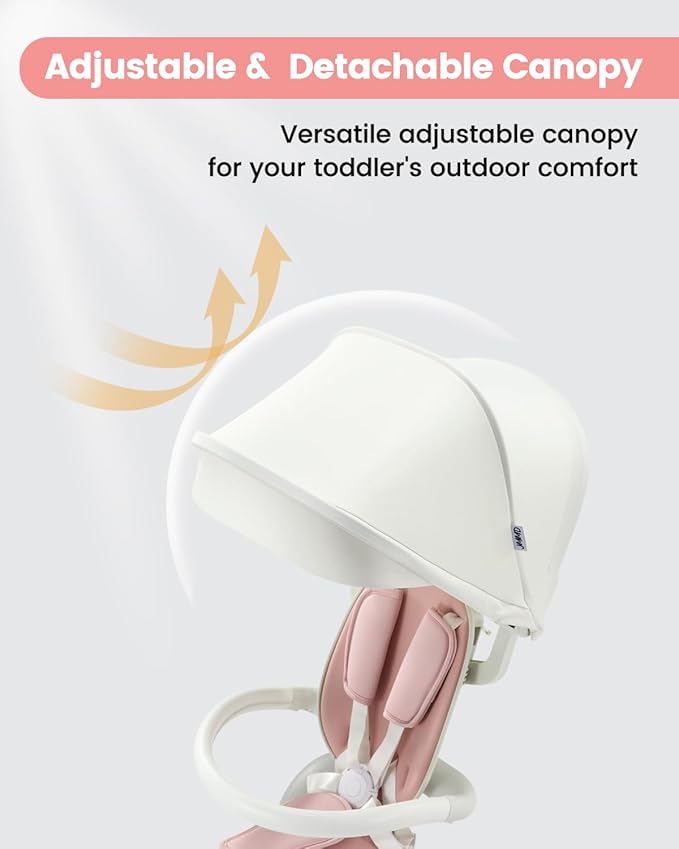 JMMD Baby Tricycle, 7-in-1 Foldable Kids Trike with Adjustable Parent Handle, Safety Harness & Wheel Brakes, Removable Canopy, Stroll Trike for Boys & Girls Ages 18 Months-5 Years, Pink