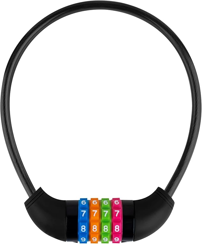 Bike Lock Cable, 4-Digit Combination With Metal Lock Head, Resettable, 2 Feet x 0.45 in, for Bicycle, Scooter, Skateboard, Motorcycle, E-Bike (Black)