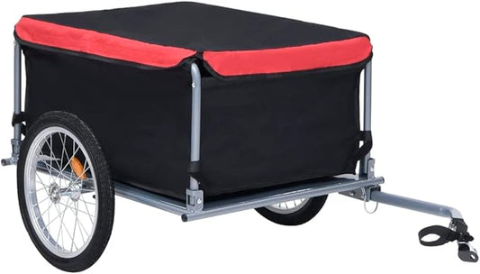 Bike Cargo Trailer with Rain Cover, Bicycle Cargo Trailer Foldable Two-Wheel Bike Luggage Wagon Bicycle Trailer with Removable Cover, Black and Red, Maximum Load Capacity: 143.3 lb