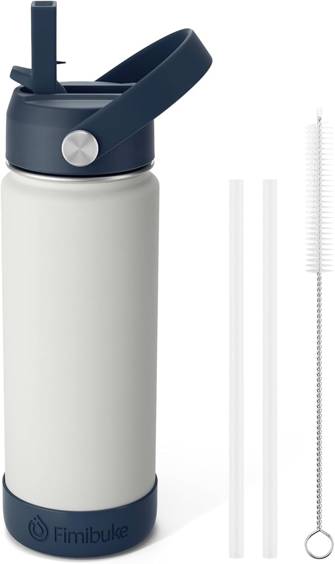 Fimibuke Kids Insulated Water Bottle, 18oz BPA FREE 18/8 Stainless Steel Kids Cup with Straw Travel Tumbler Double Wall Vacuum Leak Proof Toddler Water Bottle for School Boy Girl(1 Pack, Harbor Grey)