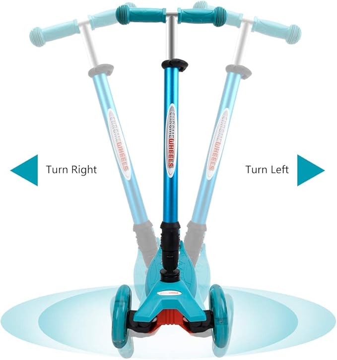 ChromeWheels Foldable Scooters for Kids, Deluxe Kick Scooter 4 Adjustable Height 132lbs Weight Limit 3 Wheel, Lean to Steer LED Light Up Wheels, Best Gifts for Girls Boys Age 3-12 Year Old