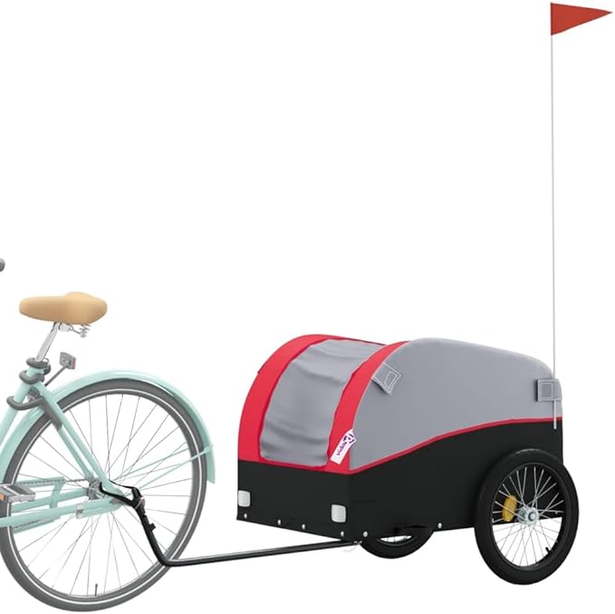 Bike Wagon Trailer, Bike Cart with Safety Flag, Bike Trailer Bicycle Cargo Trailer, Black and Red 99.2 lb Iron, 52.4"x26.8"x26.8"