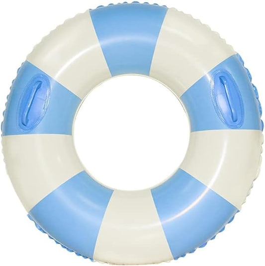 Large Swim Ring with Handles for Kids Adults,35 Inch Classic Striped Pool Inner Tubes,Inflatable Pool Floats,Float Naked,Pool Floaties Adult Size for Summer Pool Party Beach,Blue