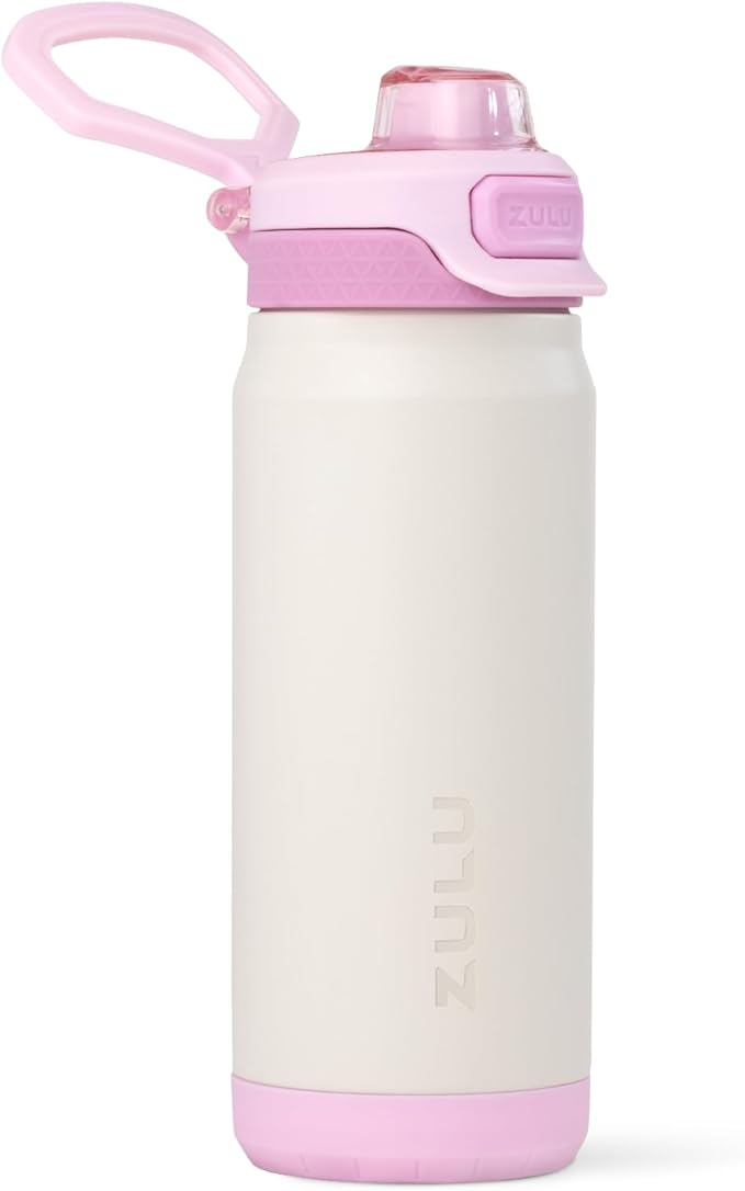ZULU Powerfill Pro 18oz Kids Stainless Steel Water Bottle with Quick Fill Lid, Triple Wall Vacuum Insulated, Leak Proof Locking Lid, Sip & Chug, Reusable, BPA Free, Dishwasher Safe, Ivory Blush