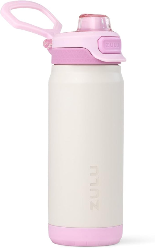 ZULU Powerfill Pro 18oz Kids Stainless Steel Water Bottle with Quick Fill Lid, Triple Wall Vacuum Insulated, Leak Proof Locking Lid, Sip & Chug, Reusable, BPA Free, Dishwasher Safe, Ivory Blush