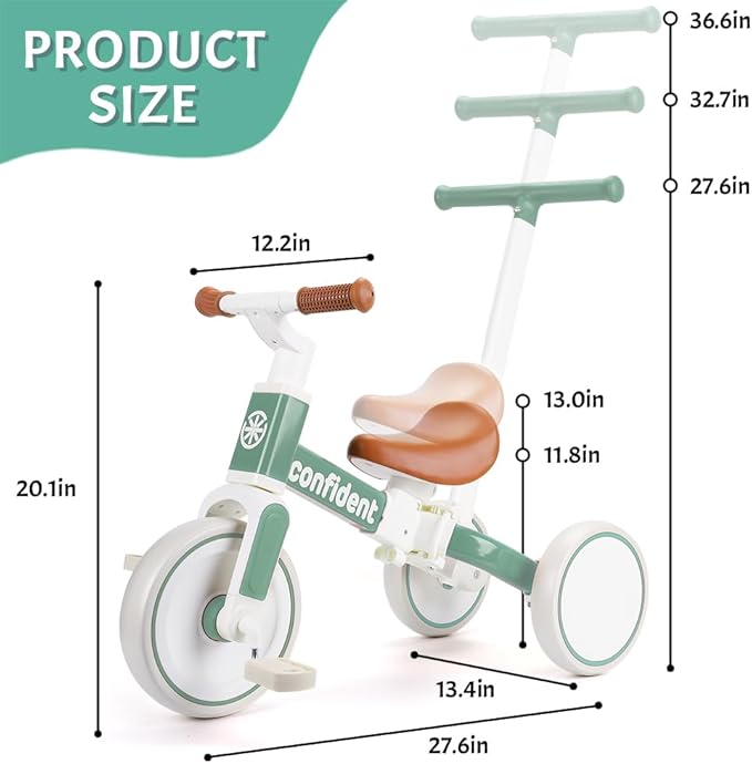 XIAPIA Tricycle for Toddlers 1-3 Year Olds, 5 in 1 Toddler Balance Bike with Removable Pedal, Push Trike Toys with Adjustable Pushrod for 2 3 4 5 Year Old Boys & Girls, Birthday Gifts for Kids