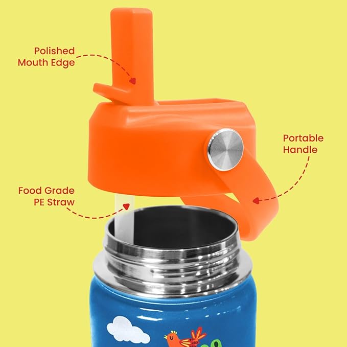 Crocodile Water Bottle - Kids Water Bottle with Straw Lid - 12 Oz Insulated Stainless Steel Water Bottles for Kid Boys - Travel Cup for School Sports