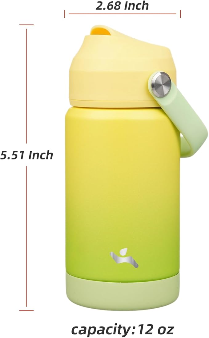 Insulated Water Bottle with Straw Lid,12 oz Stainless Steel Vacuum Metal Bottle with Silicone Handle,Lime