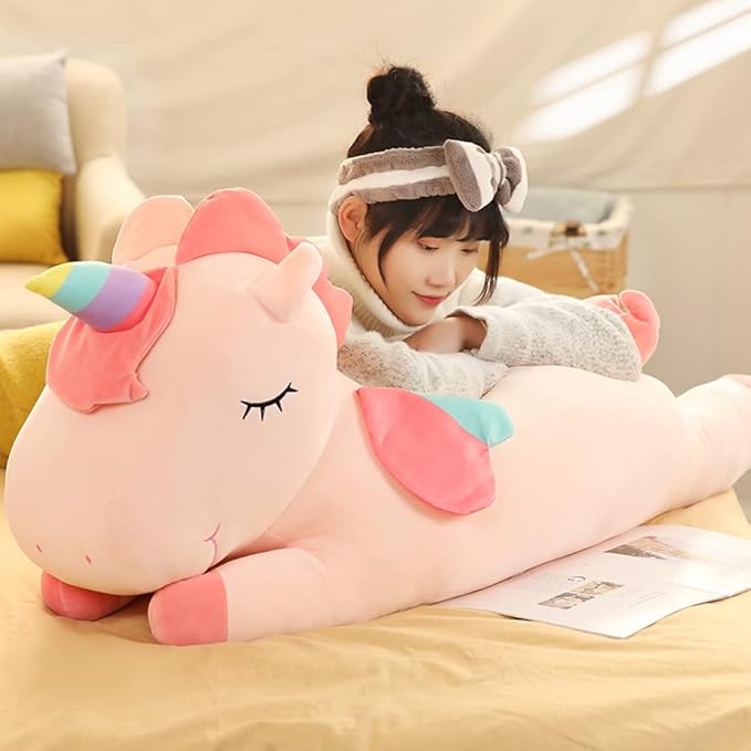 Unicorn Plush Hugging Pillow, Big Unicorn Stuffed Animal Body Pillow Toy Gifts for Kids, Valentine, Christmas (Pink, 51.1 in)