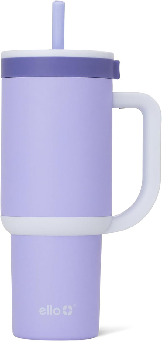 Ello Oasis 24oz Tumbler with Handle & Retracting Straw | Reusable Insulated Stainless Steel Cup 100% Leakproof, Gifts for Teens Women Men | Keeps cold for 24 Hours, Cup Holder Friendly, Twilight Blush
