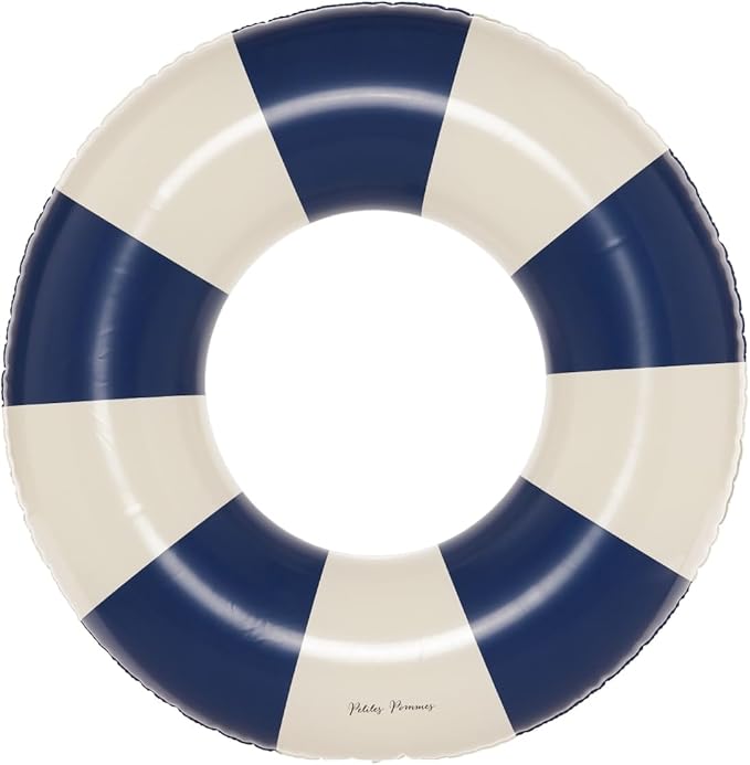 Petites-Pommes Pool Floats for Kids & Toddlers - Durable Inner Tube, Handprinted Classic Striped Design Water Tubes, Soft Comfort Seaming, Packable Floats for Travel, Dark Blue, 24 inch