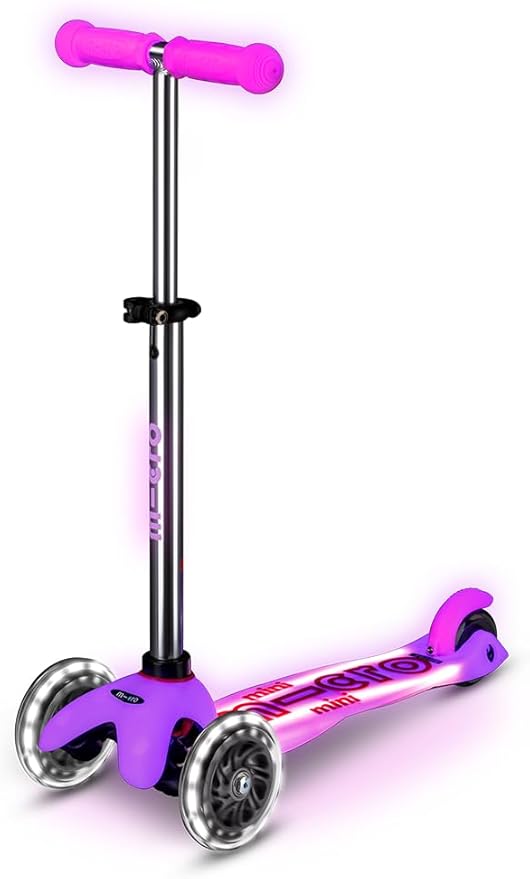 Micro Kickboard | Mini Deluxe Glow Plus LED Scooter | Adjustable Handlebar | Lean-to-Steer | Lightweight | Three-Wheeled | Kids Ages 2-5 yrs