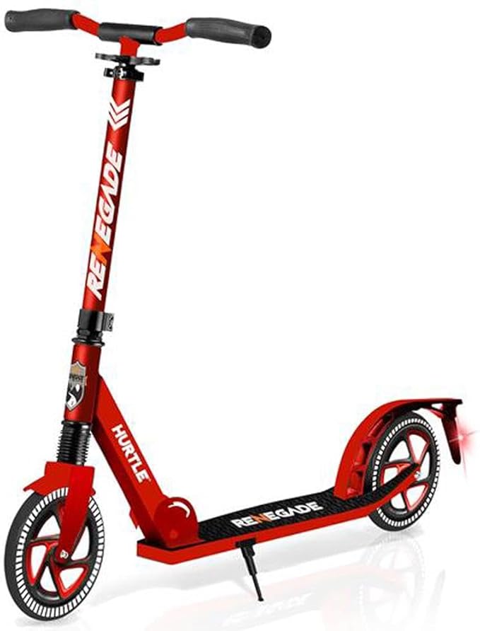 Hurtle Renegade Kick Scooter for Kids, Teenagers & Adults - 2-Wheel Folding Scooter with Adjustable T-Bar Handlebar - Alloy Anti-Slip Deck