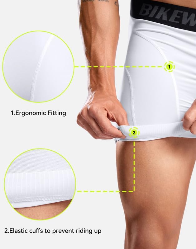 Bikewa Men's Cycling Underwear with Anti-Slip Leg Grips 4D Padded Bike Shorts MTB Liner for Bicycle Biking Riding