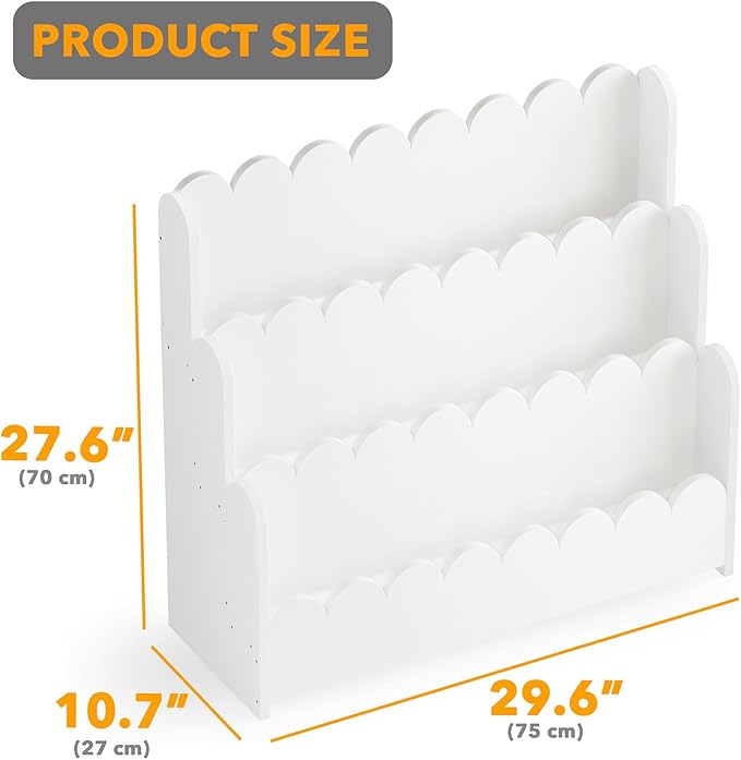 SpaceAid 3-Tier Scalloped Bookshelf, Montessori Bookcase for Toddlers, Wooden Book Shelf Organizer Display Furniture for Kids Rooms, Playroom, Nursery and Classroom, White