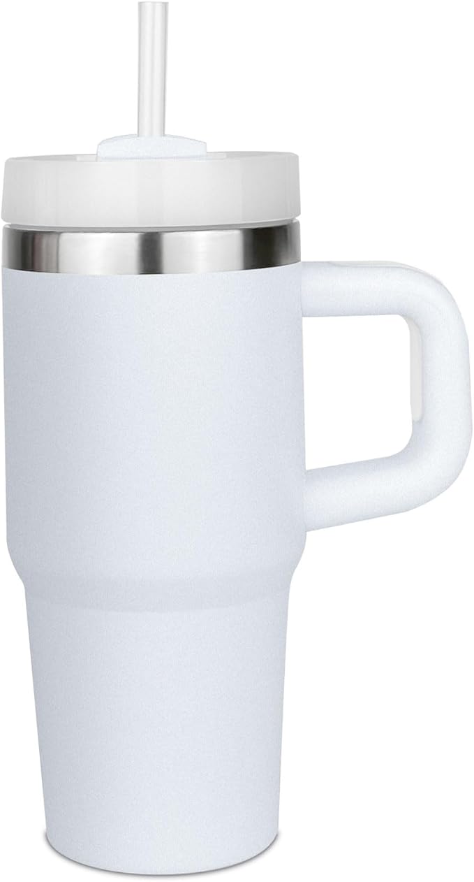 14 oz Tumbler with Handle and Straw, 14oz Tumbler with Lid and Straw for Kids Stainless Steel Tumblers, Car Mug Outdoor Sports Travel Gift, Keeps Drinks Cold up to 24 Hrs(White)