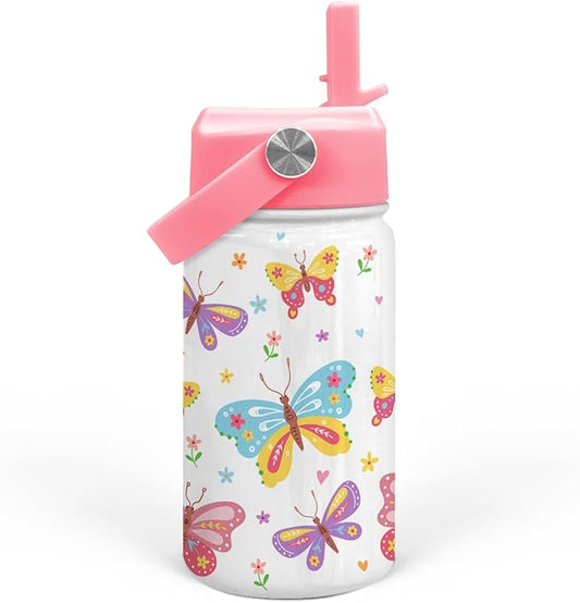 Kids Water Bottle with Straw Lid - 12 Oz Insulated Stainless Steel Water Bottles for Kid Girl- Travel Cup for School Sports