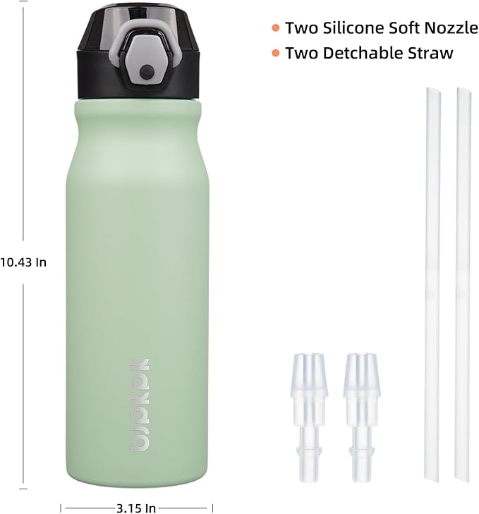 BJPKPK Insulated Water Bottle 25oz Stainless Steel Water Bottles with Straw and Carry Handle Double Wall Metal Thermal Flask,Sage
