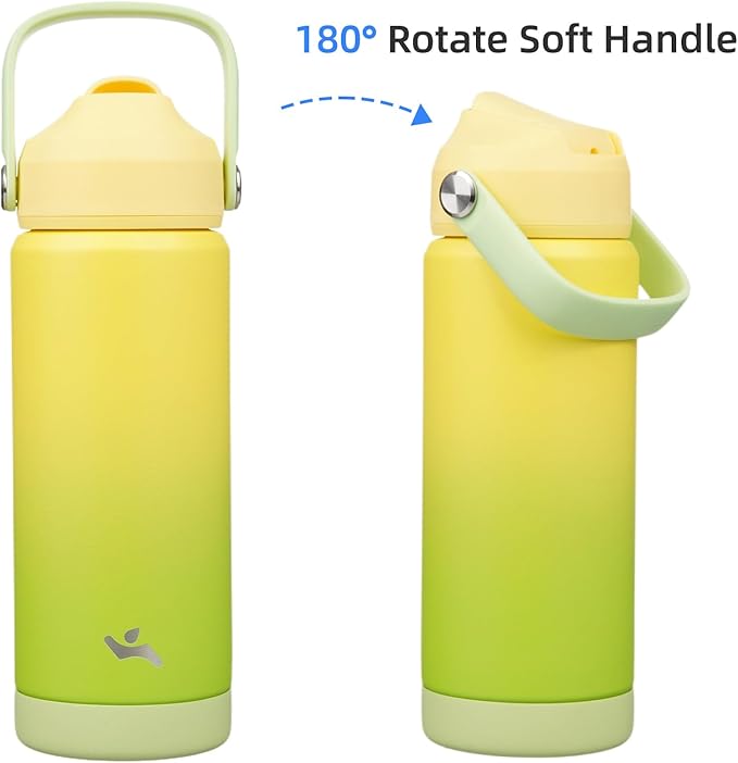 Insulated Water Bottle with Straw Lid,18 oz Stainless Steel Vacuum Metal Bottle with Silicone Handle,Lime