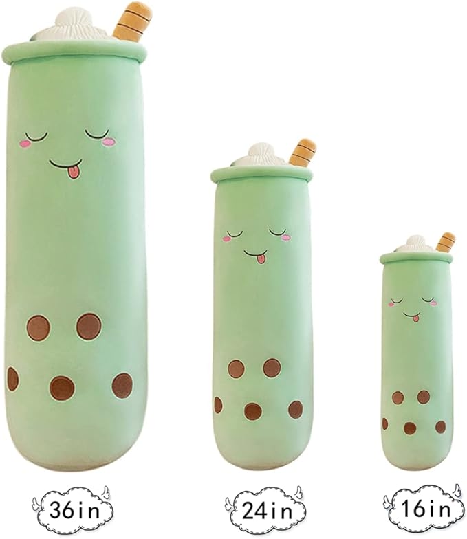Cute Plushies Plush Plushie Long Plush Pillow Bubble Tea Stuffed Animal Gift for Kids Adults (Long Green Plush,24 Inch)