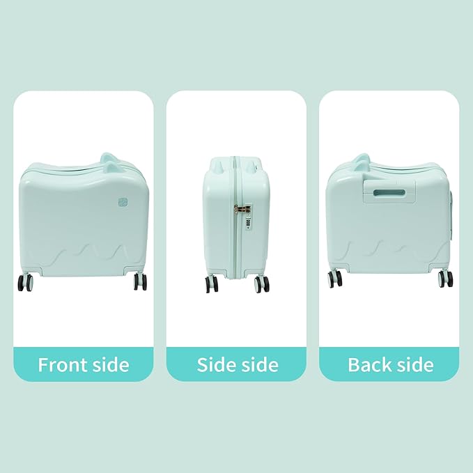18 inch Children's Ride On Trolley, Kids Ride On Luggage with Universal Wheel, Kids Ride-On Suitcase, Waterproof Unisex Boys Girls Travel Suitcase (Mint Green)