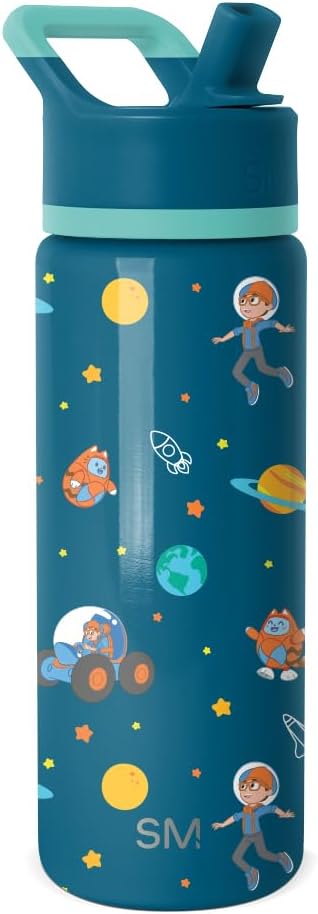 Simple Modern Kids Summit Water Bottle with Straw Lid | Blippi 18oz Stainless Steel Cup Insulated Tumbler for Boys, Girls, School | Blippi Space