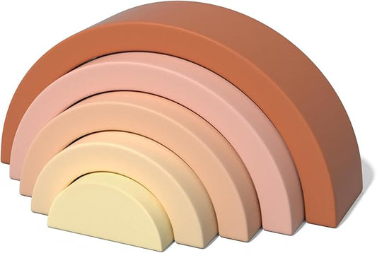 Asweets Wooden Stackable Rainbow Toy, 5 PCS Wooden Building Blocks Set for Baby, Kids and Toddlers, Montessori Rainbow Nesting Puzzle, Enhance Hand-Eye Coordination, Cognitive Development, Pink