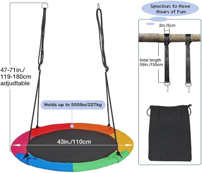 RedSwing 43" Flying Saucer Tree Swing for Kids, Waterproof Large Round Swings Seat with Adjustable Hanging Straps for Outdoor Indoor Backyard Playground, Six Colors