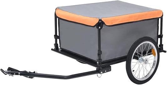 Bike Cargo Trailer with Rain Cover, Bicycle Cargo Trailer Foldable Two-Wheel Bike Luggage Wagon Bicycle Trailer with Removable Cover, Gray and Orange, Maximum Load Capacity: 143.3 lb