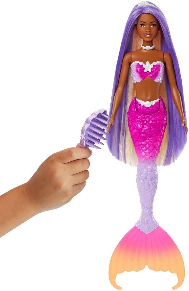 Barbie Mermaid Doll, “Brooklyn” with Pink Hair, Styling Accessories, Pet Dolphin and Water-Activated Color Change Feature, HRP98
