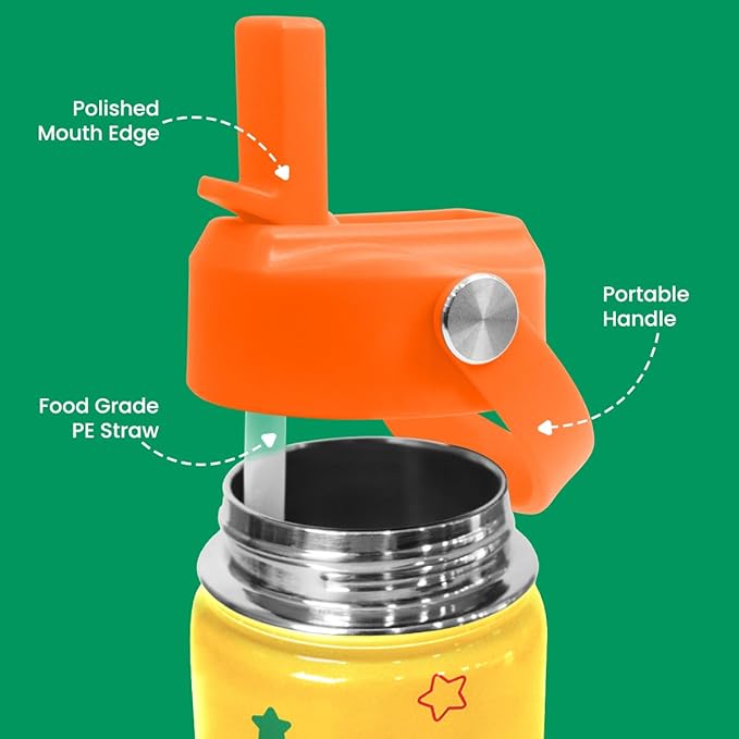 Dinosaurs Water Bottle - Dino Kids Water Bottle with Straw Lid - 12 Oz Insulated Stainless Steel Water Bottles for Kid Boys - Travel Cup for School Sports