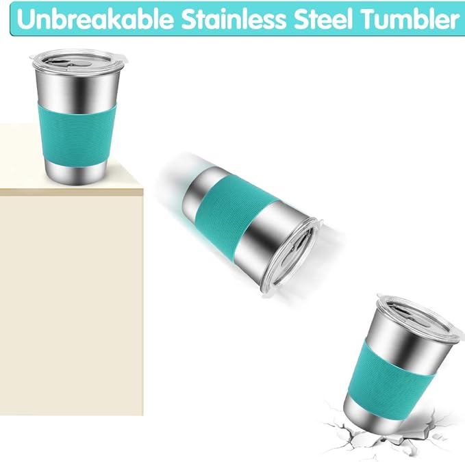 Stainless Steel Kids Cups, 6 Pack 16oz Leak Proof Kids Straw Cup Sippy Tumblers with Lid and Straw, Unbreakable Water Drinking Glasses, BPA-Free Metal Mug for Toddler Children Adult Indoor Outdoor