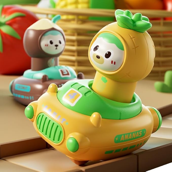 Toddler Press and Go Cars Toys for Toddlers 1-3, 1 Year Old Baby Racing Cars, Infant Play Vehicle Set, Push Go Friction Car Toys for 18-24 Month, 1st Birthday for Boys Girl (Fruit)