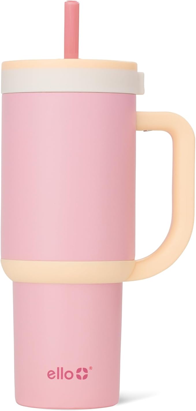 Ello Oasis 24 oz Tumbler with Handle & Retracting Straw | Reusable Insulated Stainless Steel Cup 100% Leakproof, Gifts for Teens Women Men | Keeps cold for 24 Hours, Cup Holder Friendly, Sunrise Glow