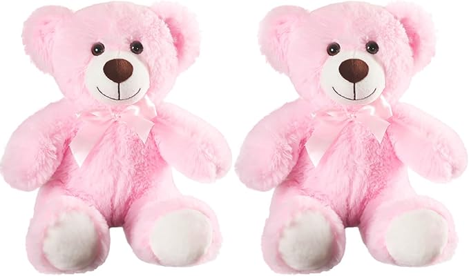 Plush Teddy Bear Stuffed Animal Bear, Plush Doll Gift for Kids and Girls, Party Home Decoration 13.8 Inches(Pink+Pink, 2 pcs)