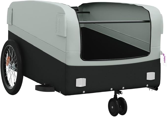 Bike Trailer Bicycle Cargo Trailer, Bike Wagon Trailer, Bike Cart with Safety Flag, Black and Gray 99.2 lb Iron, 49.6"x24.8"x20.1"