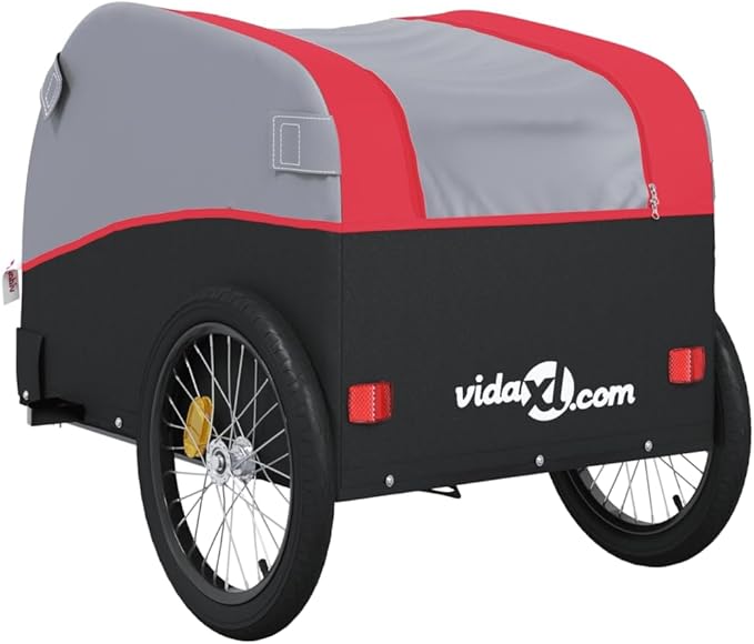 Bike Wagon Trailer, Bike Cart with Safety Flag, Bike Trailer Bicycle Cargo Trailer, Black and Red 99.2 lb Iron, 52.4"x26.8"x26.8"