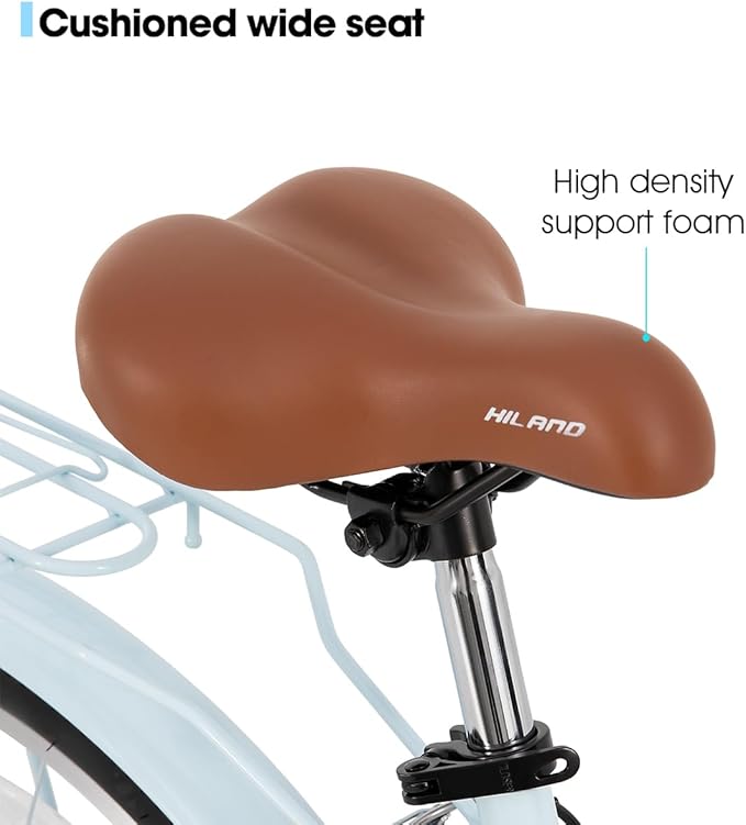 HILAND 26 inch Beach Cruiser Bike for Men and Women, 7 Speed Step-Through Frame Adult Bicycle with Rear Rack, Retrospec Bike Commuter City Bicycle