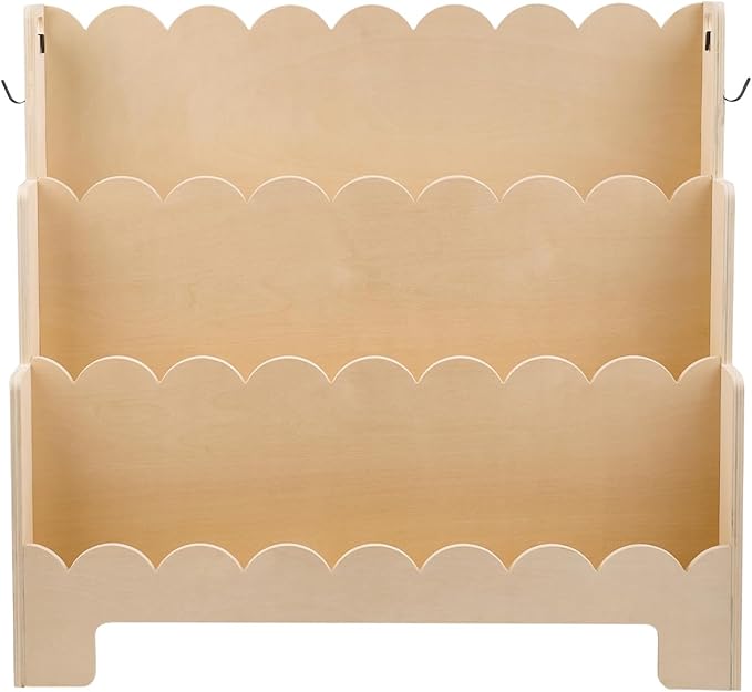 VEVOR 3-Tier Montessori Bookshelf, Scalloped Kids Bookcase, Wooden Book Shelf with 2 Dual Hooks, Daycare Furniture Display Bookshelf for Bedroom, Living Room, Entryway, Nursury, Preschool