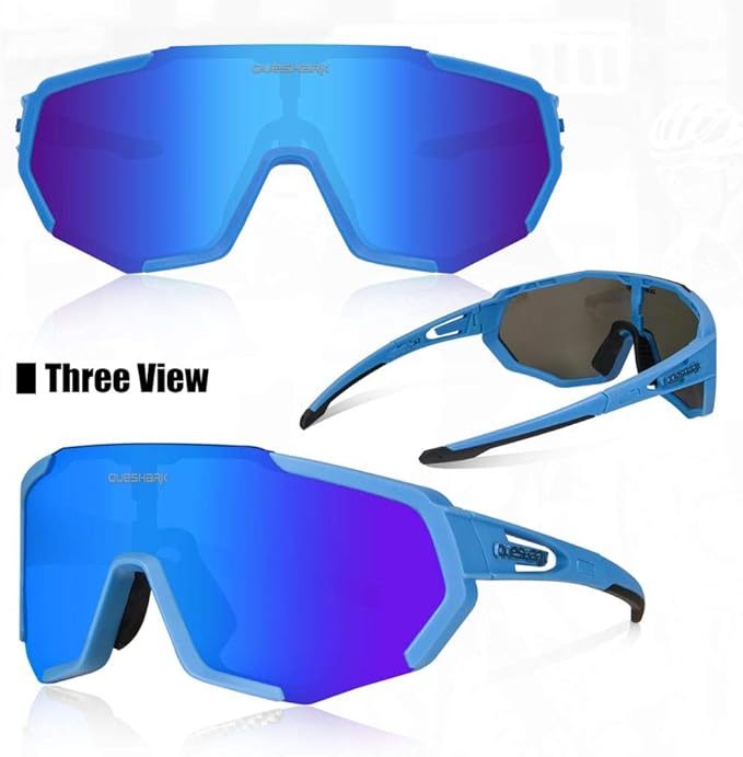 Queshark Cycling Glasses, Sports Sunglasses for Men Women, 1 Polarized 2 HD Lens, Polarized Sunglasses for Cycling Running
