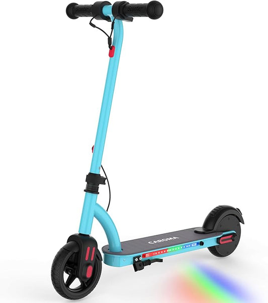 Caroma Electric Scooter for Kids Ages 6-14, 150W/180W Motor,10 MPH Max Speed & 7 Miles,Adjustable Height & Speed,Colorful Lights,LED Display,Foldable Kids Electric Scooter 132 Lbs Max Load