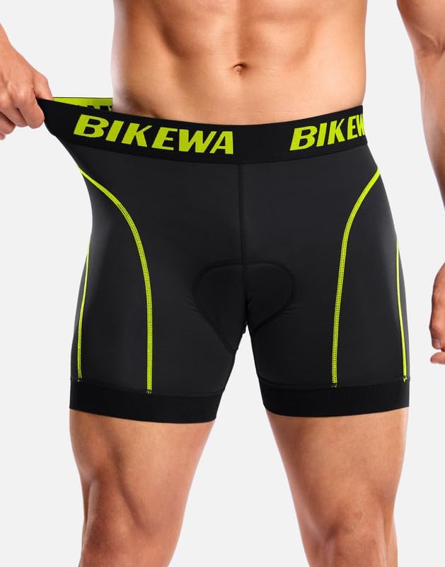 Bikewa Men's Cycling Underwear with Anti-Slip Leg Grips 4D Padded Bike Shorts MTB Liner for Bicycle Biking Riding