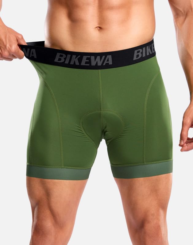 Bikewa Men's Cycling Underwear with Anti-Slip Leg Grips 4D Padded Bike Shorts MTB Liner for Bicycle Biking Riding