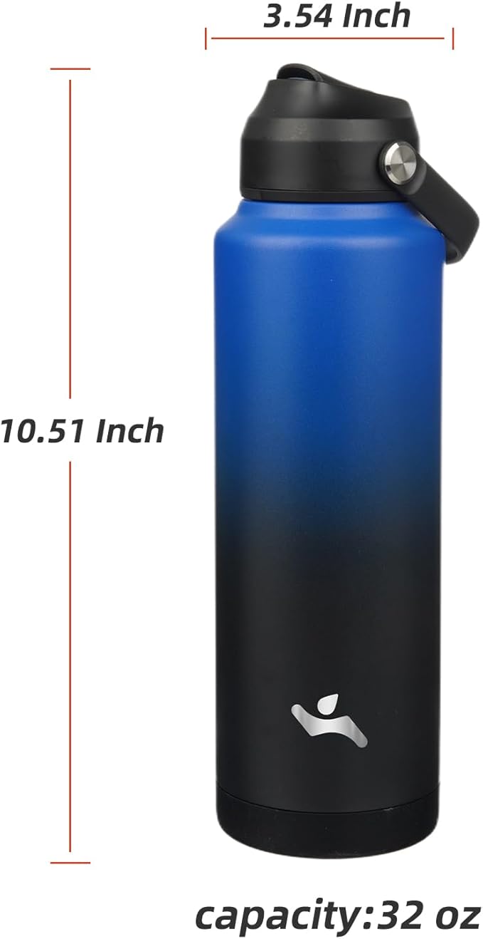 Insulated Water Bottle with Straw Lid,40 oz Stainless Steel Vacuum Metal Bottle with Silicone Handle,Black Blue