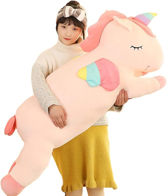 Unicorn Plush Hugging Pillow, Big Unicorn Stuffed Animal Body Pillow Toy Gifts for Kids, Valentine, Christmas (Pink, 51.1 in)