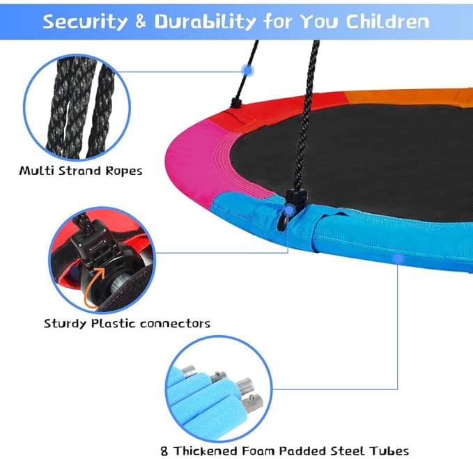 RedSwing 43" Flying Saucer Tree Swing for Kids, Waterproof Large Round Swings Seat with Adjustable Hanging Straps for Outdoor Indoor Backyard Playground, Six Colors