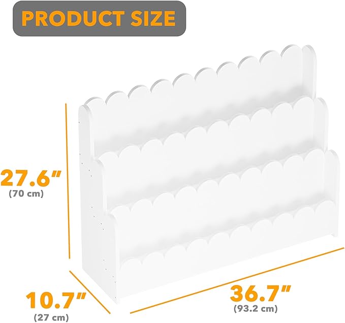 SpaceAid 3-Tier Scalloped Bookshelf, Montessori Bookcase for Toddlers, Wooden Book Shelf Organizer Display Furniture for Kids Rooms, Playroom, Nursery and Classroom, 36.7“ Wide, White