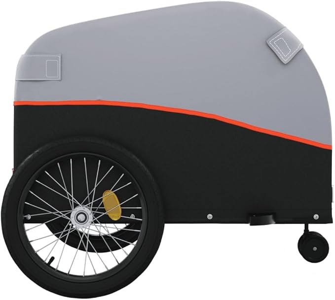 Bike Wagon Trailer, Bike Cart with Safety Flag, Bike Trailer Bicycle Cargo Trailer, Black and Orange 99.2 lb Iron, 24.8"x49.6"x24.8"