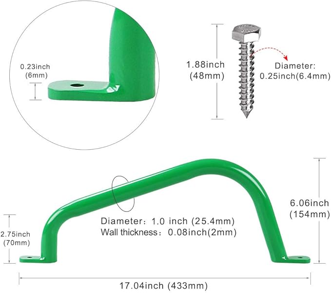 17'' Metal Playground Safety Handle (Set of 2), Outdoor Swing Set Safety Grab Bar, Playset Handles, Hand Grips for Playhouse, Treehouse Jungle Gym - Green