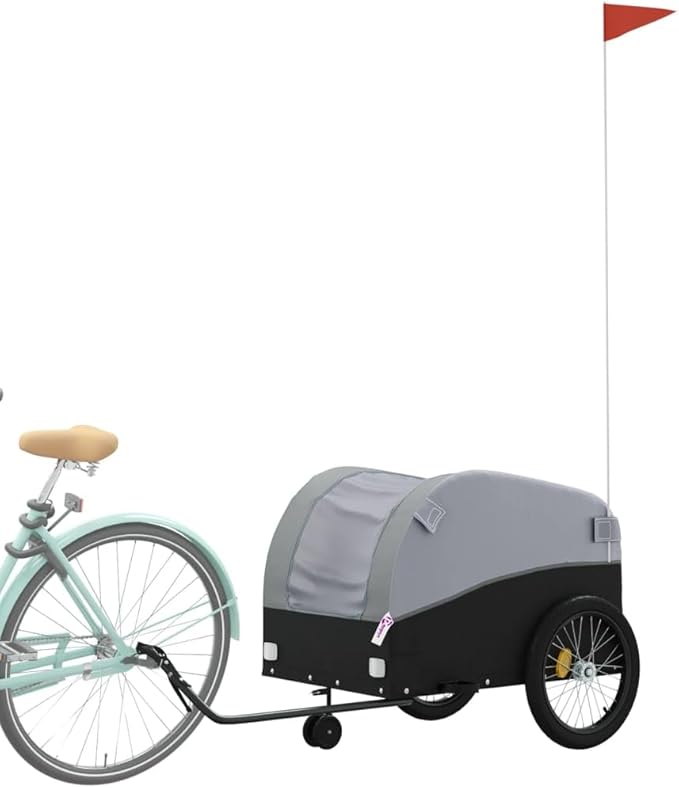 Bike Wagon Trailer, Bike Cart with Safety Flag, Bike Trailer Bicycle Cargo Trailer, Black and Gray 99.2 lb Iron, 24.8"x49.6"x24.8"